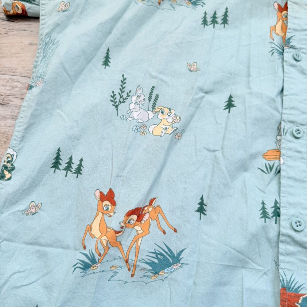 Disney Bambi Scenic Print Button-Up Shirt BoxLunch Exclusive Men’s XL Green Blue - Picture 9 of 11